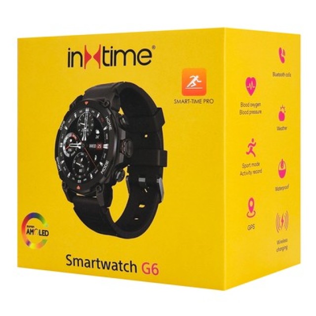 INTIME smartwatch G6 με 2x λουράκια, heart rate, 1.43" AMOLED, GPS, 5ATM, μαύρο
