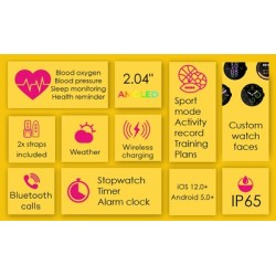 INTIME smartwatch A10 Pro με 2x λουράκια, heart rate, 2.04" AMOLED, IP65, μαύρο