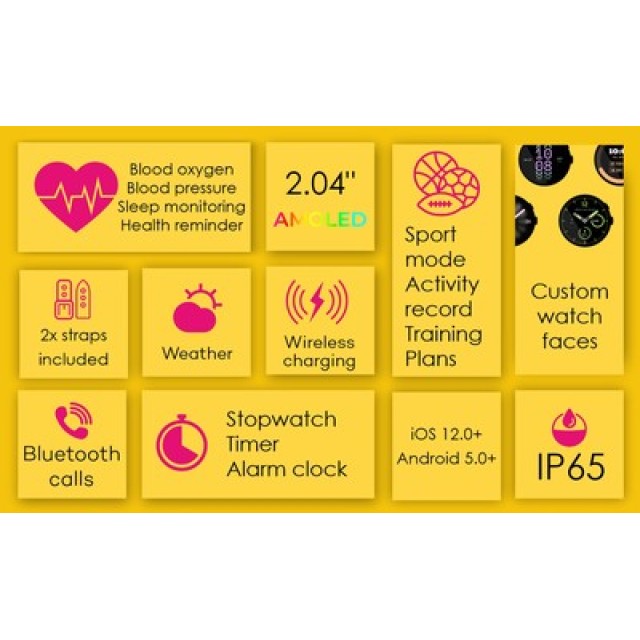 INTIME smartwatch A10 Pro με 2x λουράκια, heart rate, 2.04" AMOLED, IP65, μαύρο