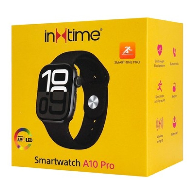 INTIME smartwatch A10 Pro με 2x λουράκια, heart rate, 2.04" AMOLED, IP65, μαύρο