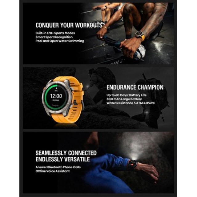 ZEBLAZE smartwatch Stratos 4 με φακό, heart rate, 1.43" AMOLED, GPS, 5 ΑΤΜ, MIL-STD-810H, μαύρο