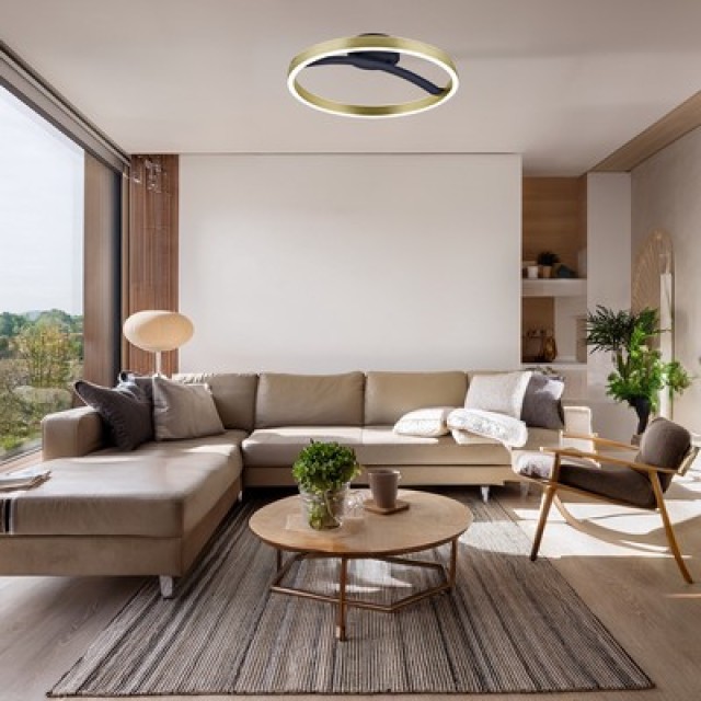 POWERTECH LED φωτιστικό οροφής HLL-0199, 29W, 4000K, Φ38x10cm, χρυσό/μαύρο