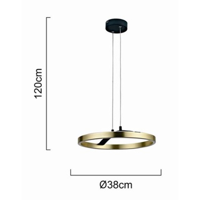 POWERTECH LED φωτιστικό οροφής HLL-0201, 29W, 4000K, Φ38x120cm, χρυσό/μαύρο
