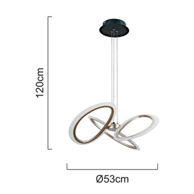 POWERTECH LED φωτιστικό οροφής HLL-0205, 40W, 4000K, Φ53x120cm, οπάλ χρυσό/μαύρο