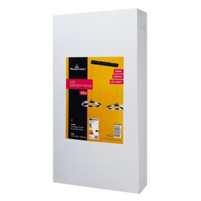 POWERTECH LED φωτιστικό οροφής HLL-0203, 42W, 4000K, 70x30x120cm, ασημί/μαύρο