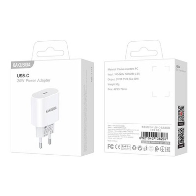 KAKUSIGA φορτιστής τοίχου KSC-1223, USB-C, 20W, λευκός
