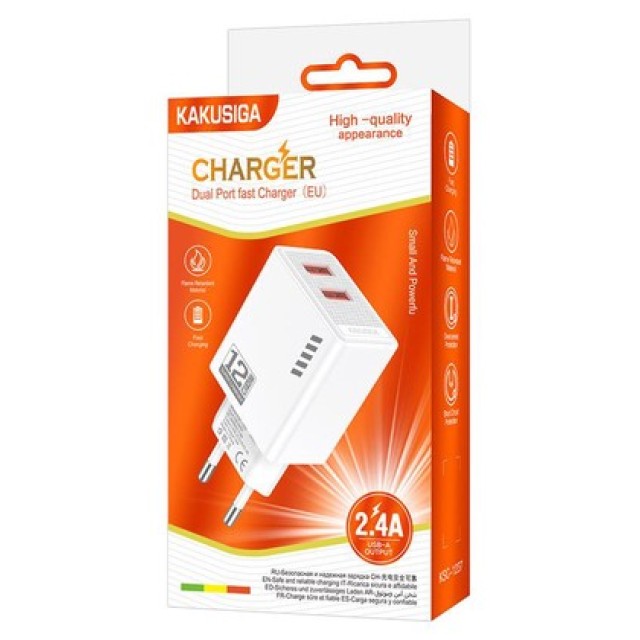 KAKUSIGA φορτιστής τοίχου KSC-1237, 2x USB, 12W, λευκός