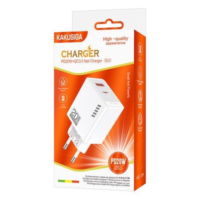 KAKUSIGA φορτιστής τοίχου KSC-1239, USB & USB-C, 20W, λευκός