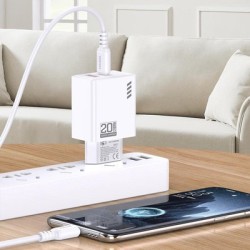 KAKUSIGA φορτιστής τοίχου KSC-1240 με καλώδιο USB-C, USB & USB-C, 20W, λευκός