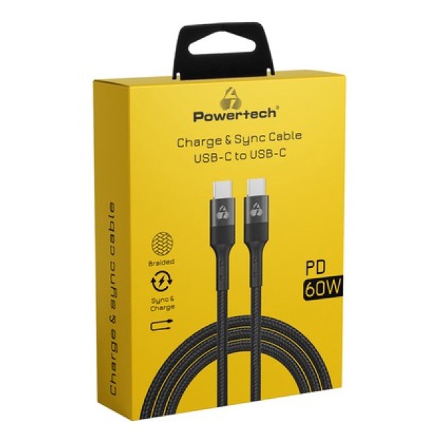 POWERTECH καλώδιο USB-C σε USB-C PTR-0168, PD 60W, copper, 1.5m, μαύρο