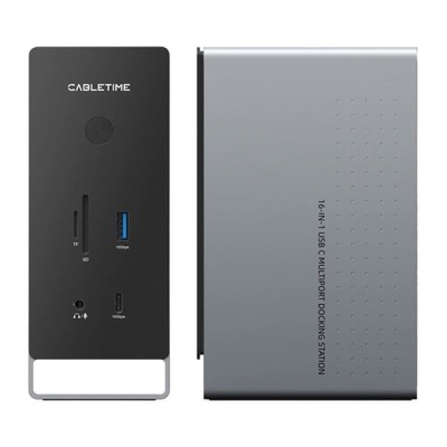 CABLETIME docking station CT-DK181-AG, 16 θυρών, USB-C σύνδεση, 100W PD, 1000Mbps, MST, γκρι
