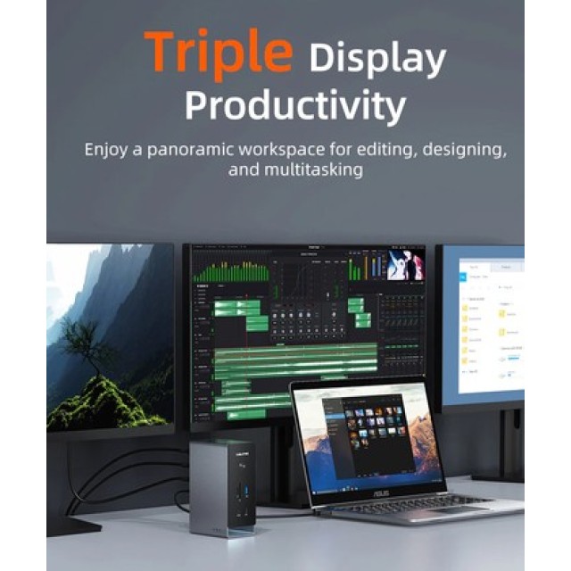 CABLETIME docking station CT-DK181-AG, 16 θυρών, USB-C σύνδεση, 100W PD, 1000Mbps, MST, γκρι