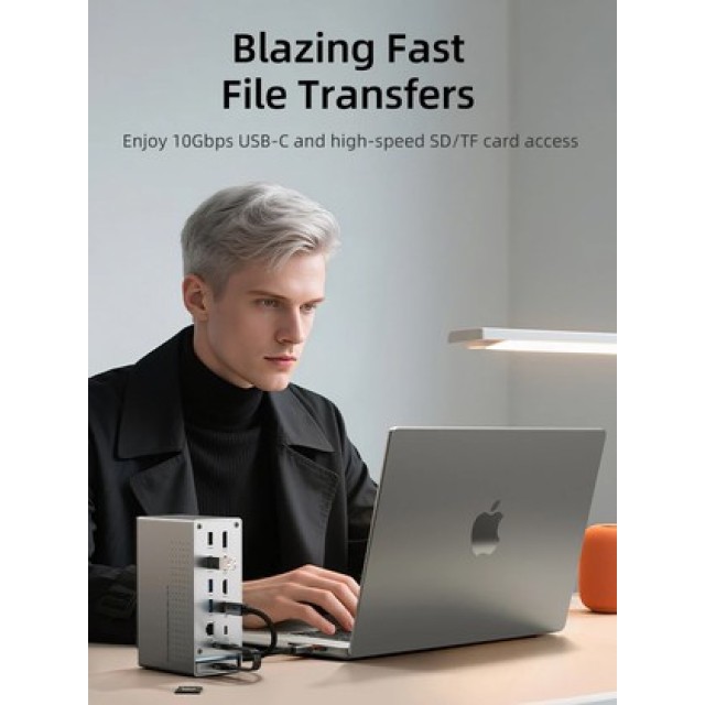 CABLETIME docking station CT-DK181-AG, 16 θυρών, USB-C σύνδεση, 100W PD, 1000Mbps, MST, γκρι