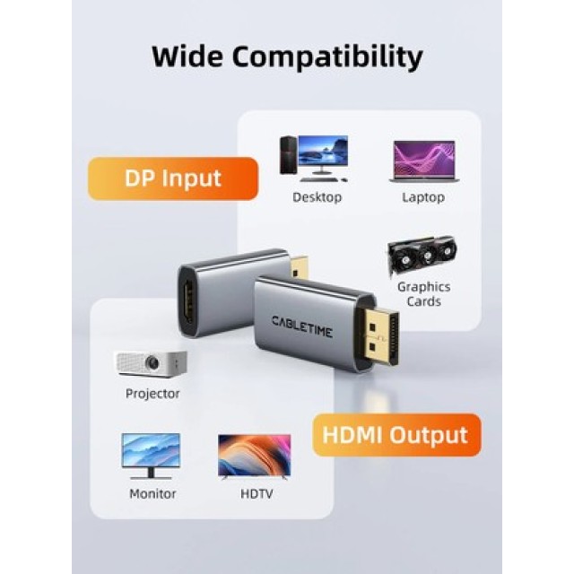 CABLETIME αντάπτορας DisplayPort σε HDMI CT-DMHF4K-AG6, 4K/60Hz, γκρι