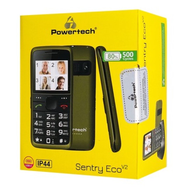 POWERTECH κινητό τηλέφωνο Sentry Eco V2 PTM-42, dual SIM, πλήκτρο SOS, χακί