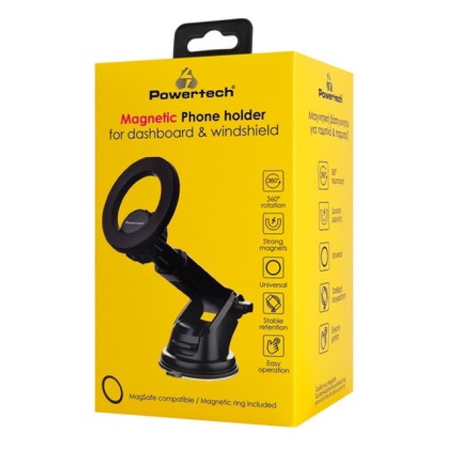 POWERTECH βάση smartphone αυτοκινήτου PT-1550 για ταμπλό, μαγνητική, μαύρη