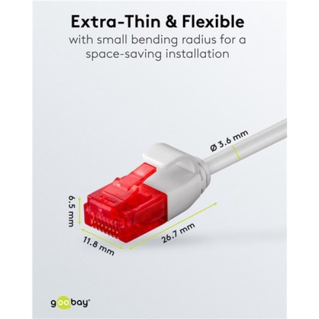 GOOBAY καλώδιο δικτύου 71545, CAT 6 U/UTP, slim, copper, 250MHz, 0.15m, γκρι