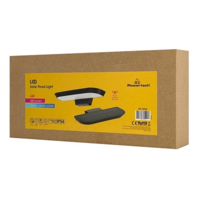 POWERTECH LED ηλιακό φωτιστικό PT-1516 με αισθητήρα κίνησης, 6W, 2000mAh, μαύρο