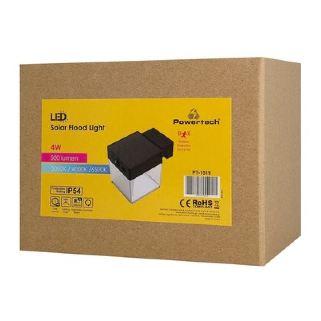 POWERTECH LED ηλιακό φωτιστικό PT-1519 με αισθητήρα κίνησης, 4W, 2000mAh, μαύρο