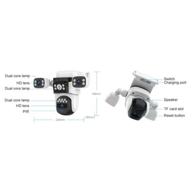 VSTARCAM smart ηλιακή κάμερα CB621SR, triple lens, 2MP, WiFi, SD, PTZ, IP66
