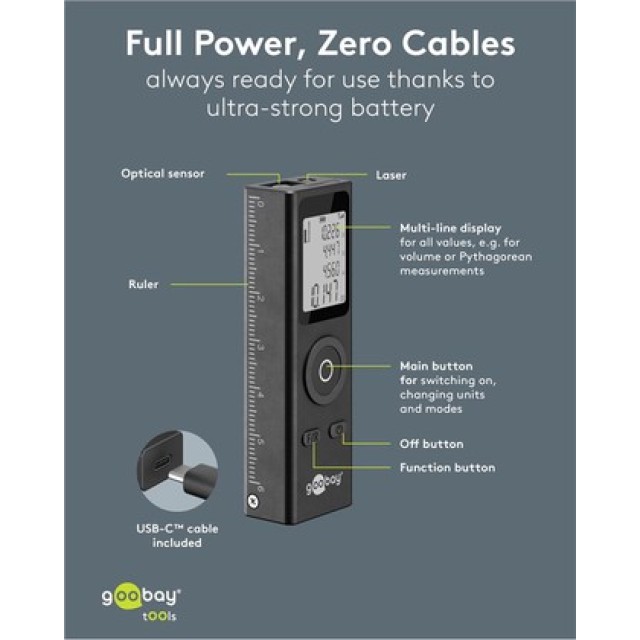GOOBAY laser μετρητής απόστασης 77834, επαναφορτιζόμενος, έως 30m
