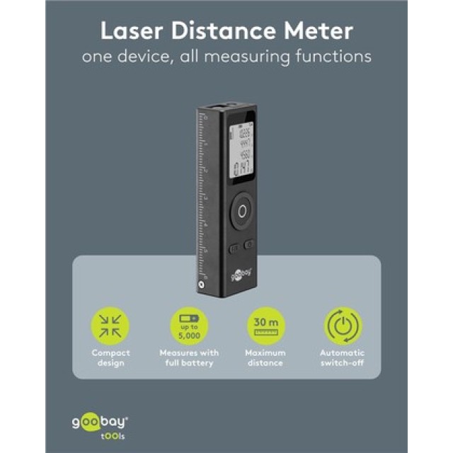 GOOBAY laser μετρητής απόστασης 77834, επαναφορτιζόμενος, έως 30m