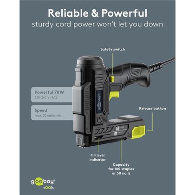 GOOBAY ηλεκτρικό καρφωτικό για καρφιά & συνδετήρες 77820, 70W