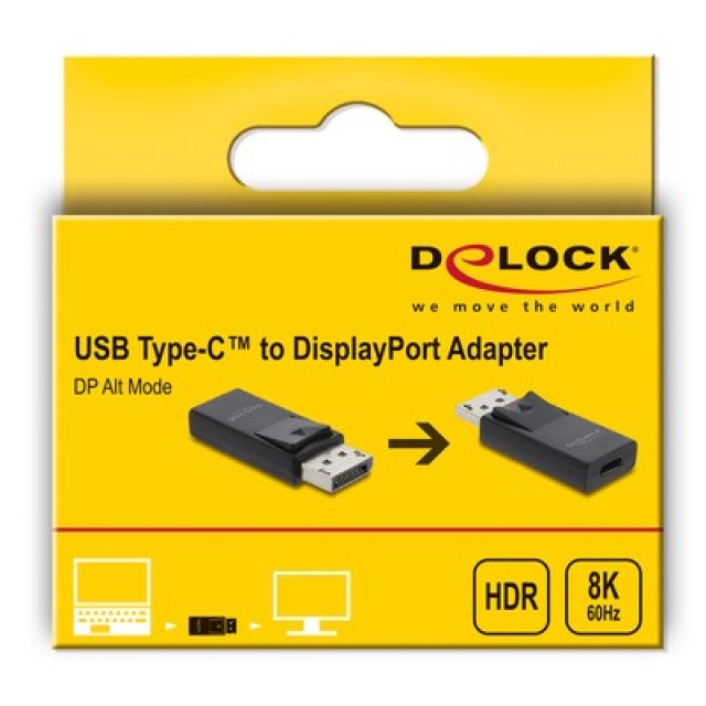 DELOCK αντάπτορας DisplayPort σε USB-C 61078, 8K/60Hz, μαύρος