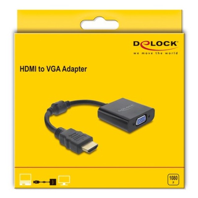 DELOCK αντάπτορας HDMI σε VGA 61077, 1080p, μαύρος