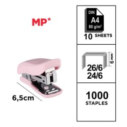 MP mini συρραπτικό PA636P με ανταλλακτικά, 24/6 - 26/6, 10 φύλλα, ροζ