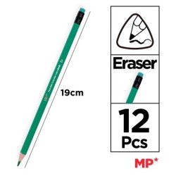 MP χρωματιστές ξυλομπογιές PP823 με γόμα, τρίγωνες, 12τμχ