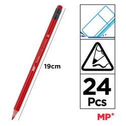 MP χρωματιστές ξυλομπογιές PP825 με γόμα, τρίγωνες, 24τμχ