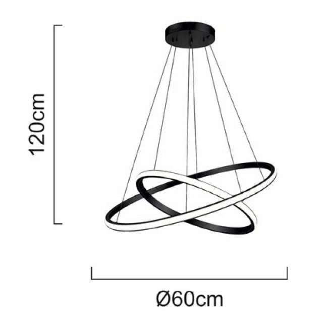 POWERTECH LED φωτιστικό οροφής PT-1527, 40W, 4000K, Φ60x120cm, μαύρο