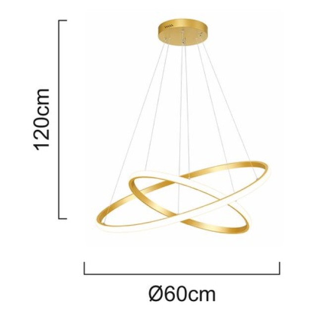 POWERTECH LED φωτιστικό οροφής PT-1528, 40W, 4000K, Φ60x120cm, χρυσό