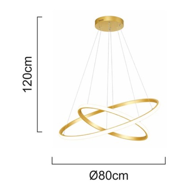 POWERTECH LED φωτιστικό οροφής PT-1530, 60W, 4000K, Φ80x120cm, χρυσό