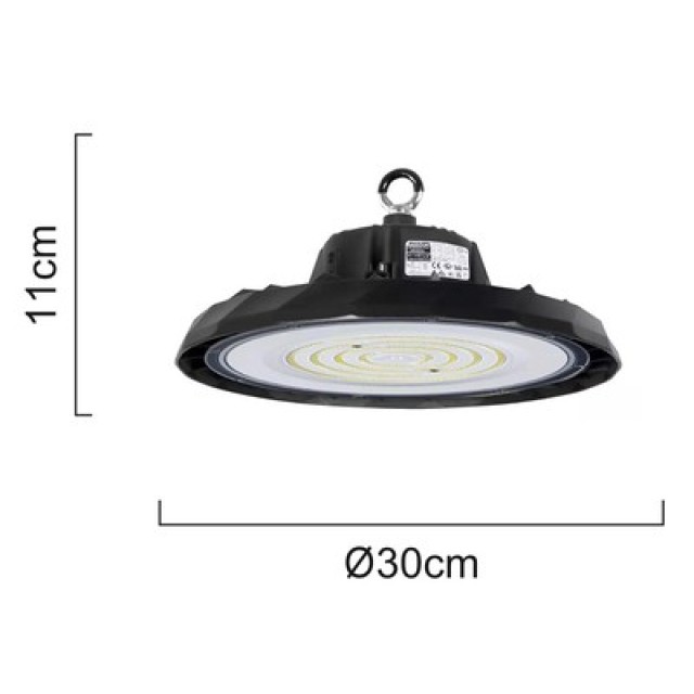 POWERTECH LED φωτιστικό καμπάνα PT-1531, 100W, 6500K, Φ30x11cm, IP65, μαύρο