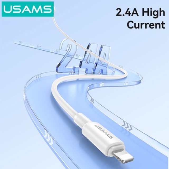 USAMS καλώδιο Lightning σε USB SJ762, 2.4A 12W, 480Mbps, 1m, λευκό