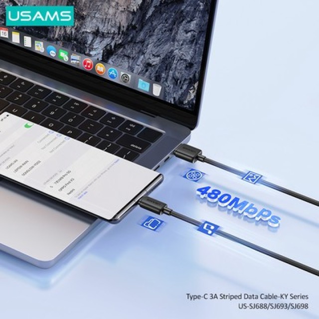 USAMS καλώδιο USB-C σε USB US-SJ693, 3A, 480Mbps, 2m, μαύρο