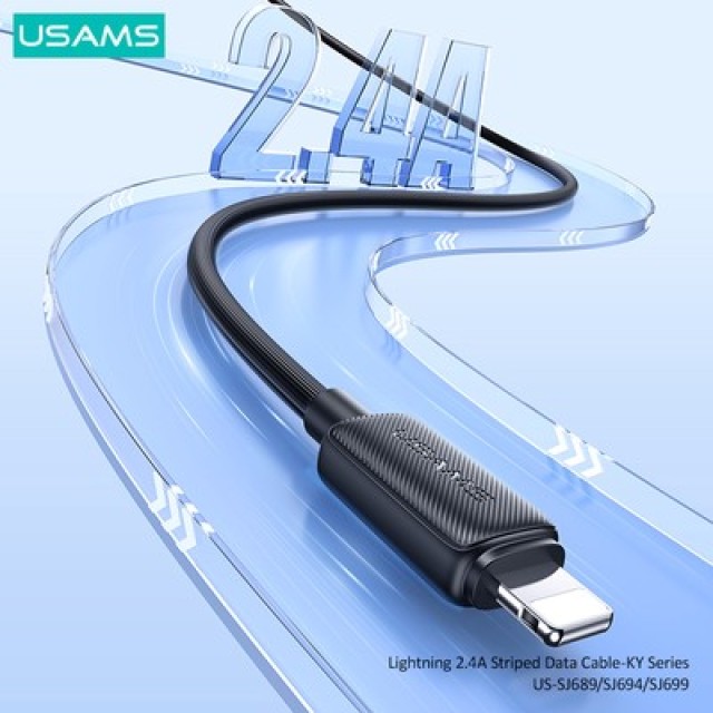 USAMS καλώδιο Lightning σε USB US-SJ694, 2.4A, 480Mbps, 2m, μαύρο