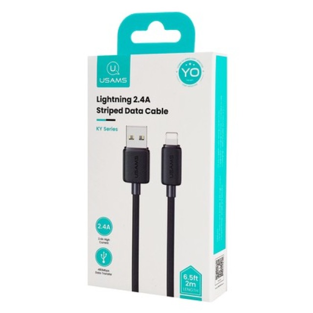 USAMS καλώδιο Lightning σε USB US-SJ694, 2.4A, 480Mbps, 2m, μαύρο