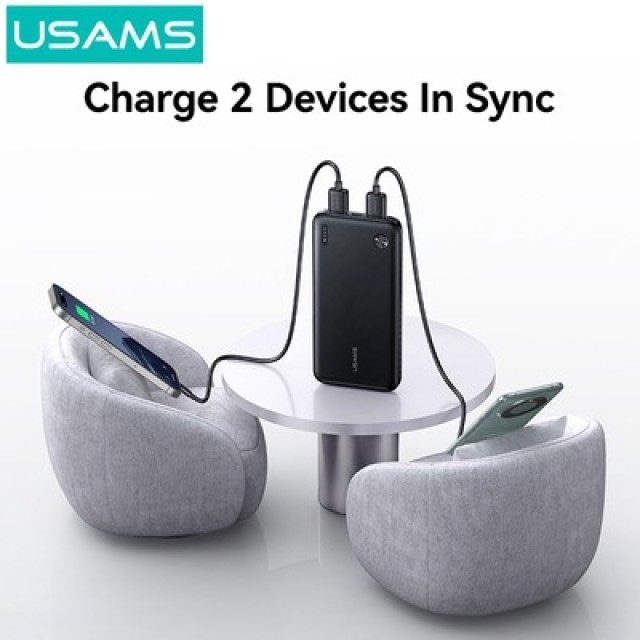 USAMS power bank CD253, 2x θύρες εξόδου, 10000mAh, 10W, λευκό