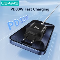 USAMS φορτιστής τοίχου CC317, USB & USB-C, 33W, GaN, λευκός