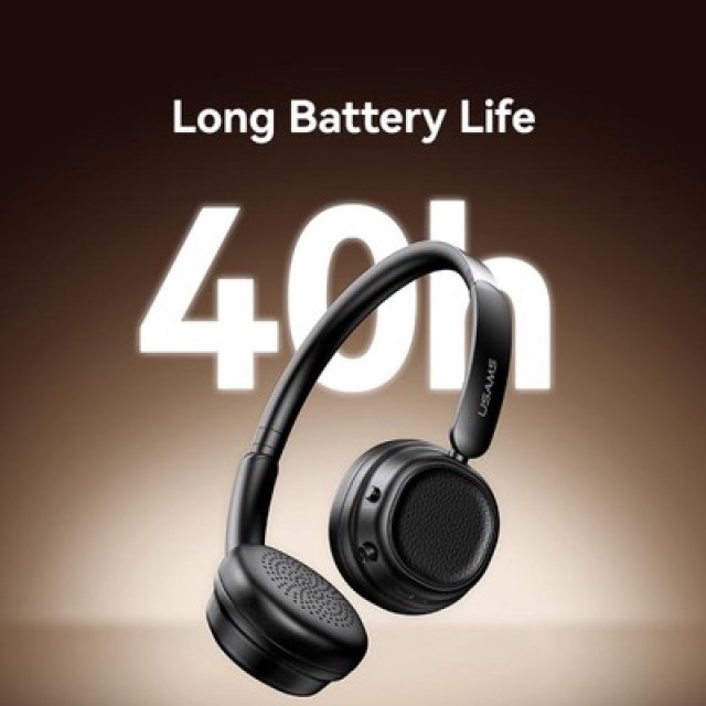 USAMS headphones SR01, ασύρματα, ANC, Φ40mm, 350mAh, μαύρα