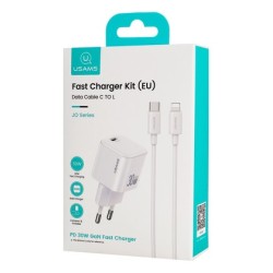USAMS φορτιστής τοίχου CC262 με καλώδιο Lightning, 30W, GaN, λευκός