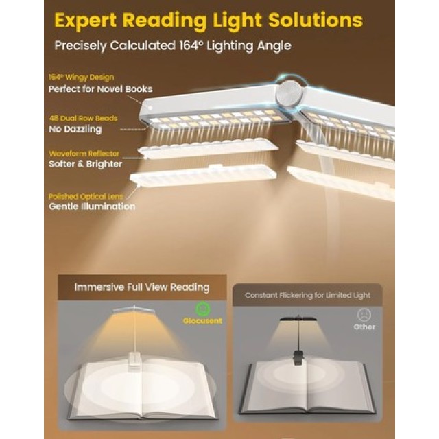 GLOCUSENT LED φακός διαβάσματος GLCSNTA2902, επαναφορτιζόμενος, έως 63lm, λευκός