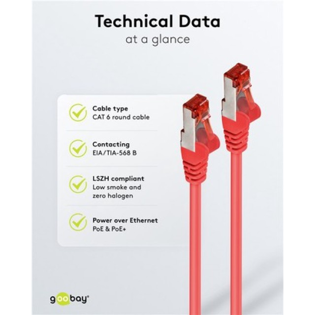 GOOBAY καλώδιο δικτύου 93214, CAT 6 S/FTP, copper, 250MHz, 0.25m, κόκκινο