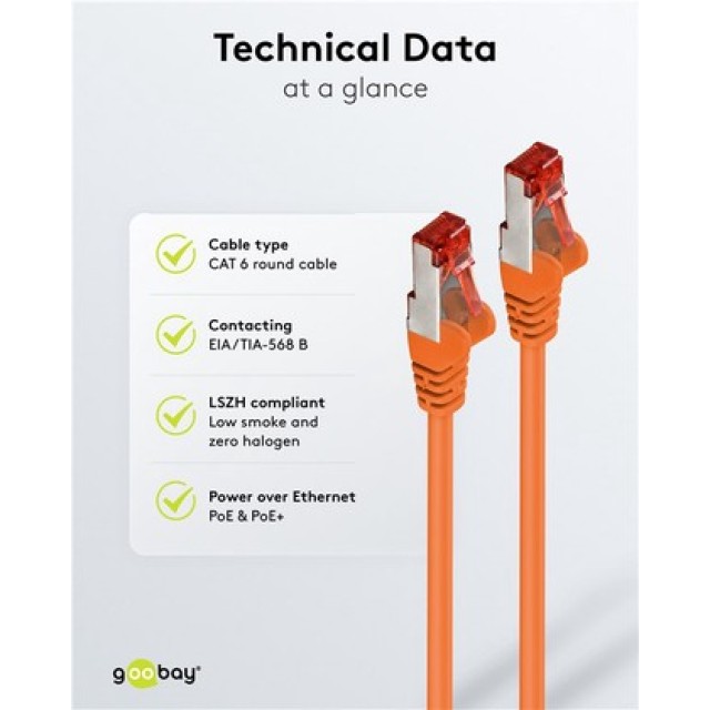 GOOBAY καλώδιο δικτύου 93340, CAT 6 S/FTP, copper, 250MHz, 0.25m, πορτοκαλί
