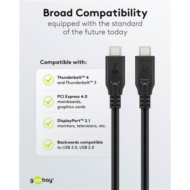 GOOBAY καλώδιο USB-C 74198, USB4, 100W, 20Gbps, 4K/60Hz, 3m, μαύρο
