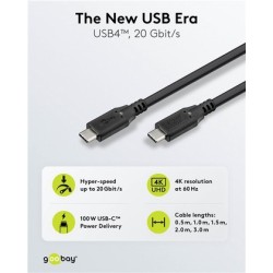 GOOBAY καλώδιο USB-C 74198, USB4, 100W, 20Gbps, 4K/60Hz, 3m, μαύρο