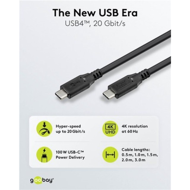GOOBAY καλώδιο USB-C 74198, USB4, 100W, 20Gbps, 4K/60Hz, 3m, μαύρο